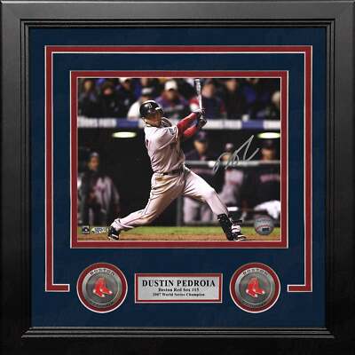 Dustin Pedroia 07 WS Action Boston Red Sox Autographed 8x10 Framed