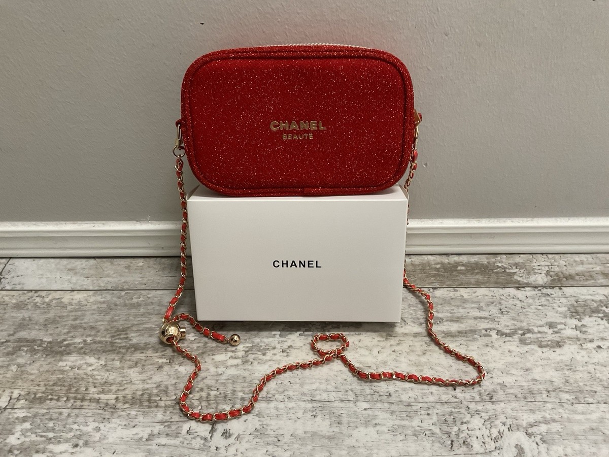 New Chanel Beaute Red Pouch With Crossbody Chain GWP | eBay