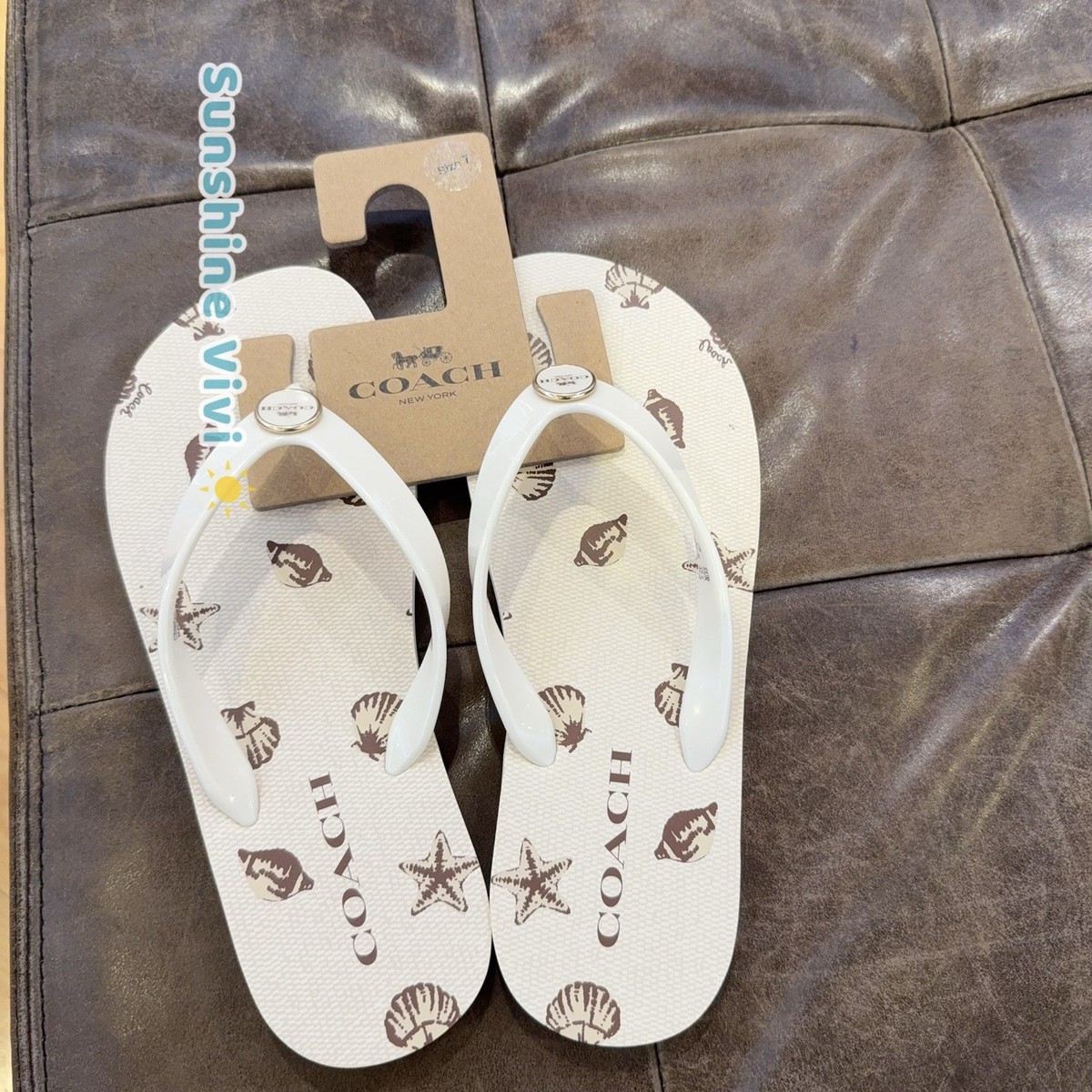 NWT Coach Zayn Flip Flop With Shell Print CBM87 Chalk | eBay