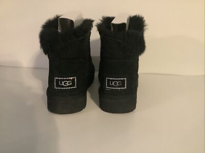 Ugg Mini Bailey Button Bling Boot Black Swarovski Crystal Button