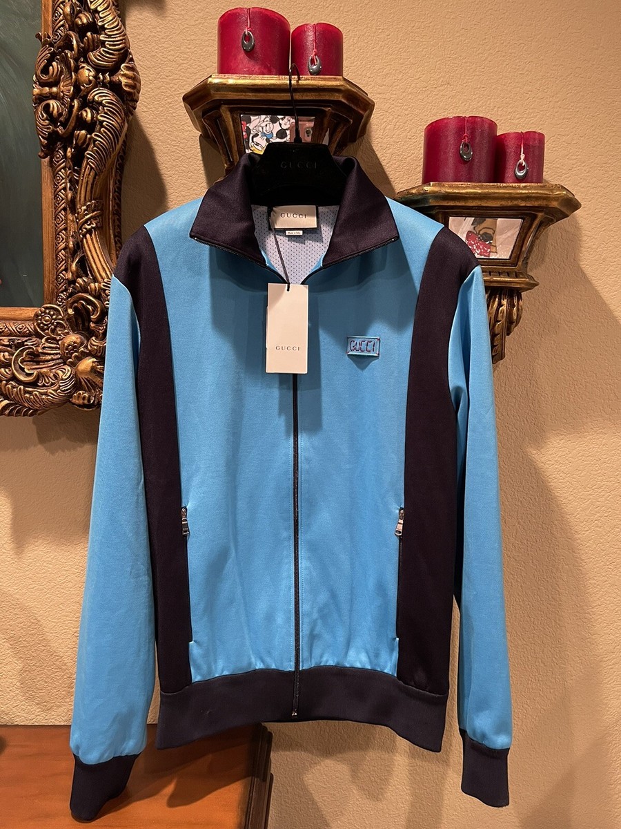 100% Authentic GUCCI Blue Tiger Patch Technical Jersey Jacket