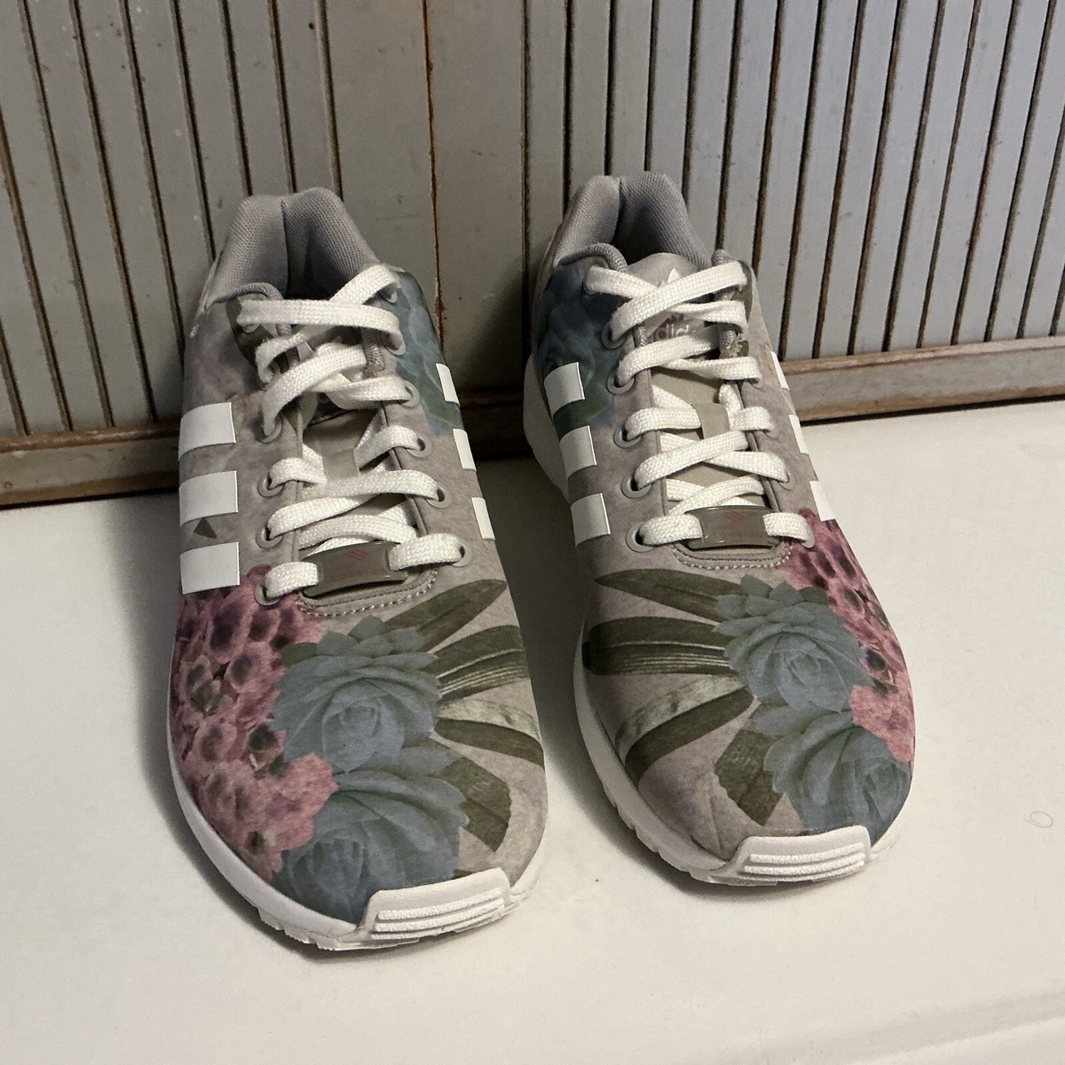 Adidas Women's Originals ZX Flux Grey White Floral Succulent