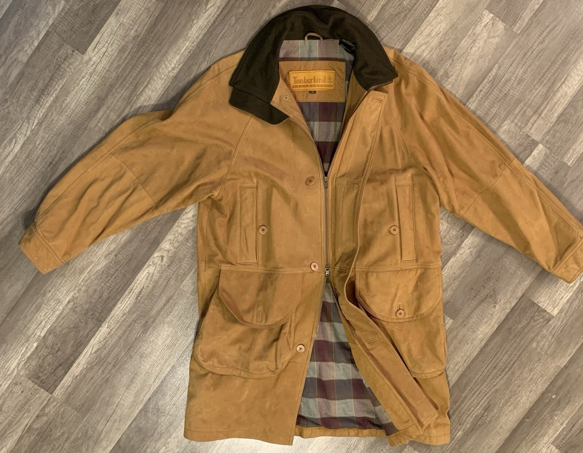 Timberland Cowhide Leather WeatherGear Knee Length Chore Jacket
