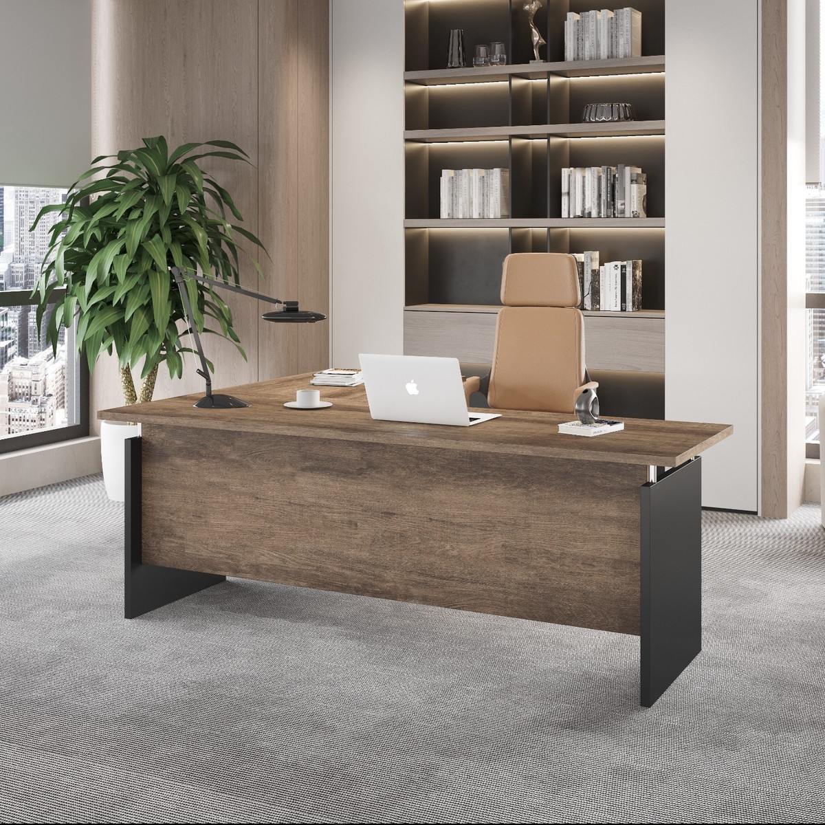 63'' L Shaped Executive Office Desk w/Cable Management Large