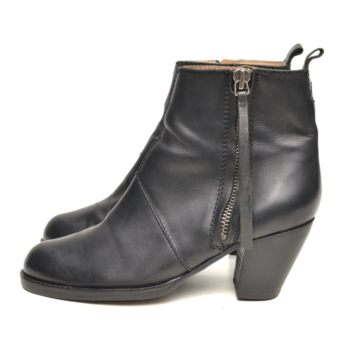 Acne Studios Made in Italy Black Leather Ankle Zip Boots Womens