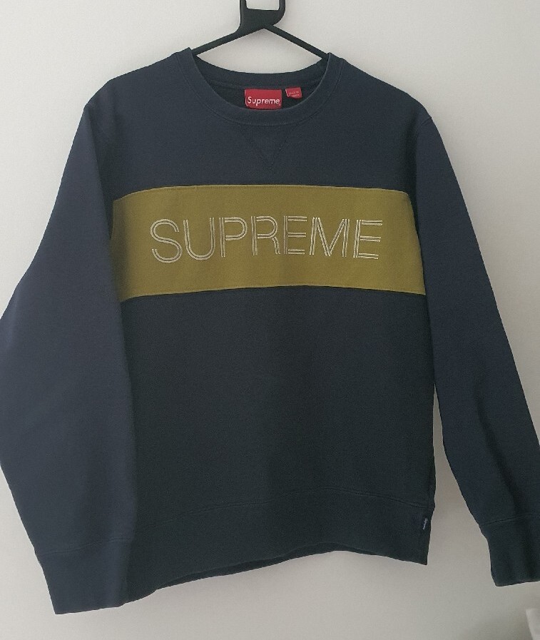 FW17 Supreme Zig Zag Stitch Panel crewneck Navy size L sweatshirt