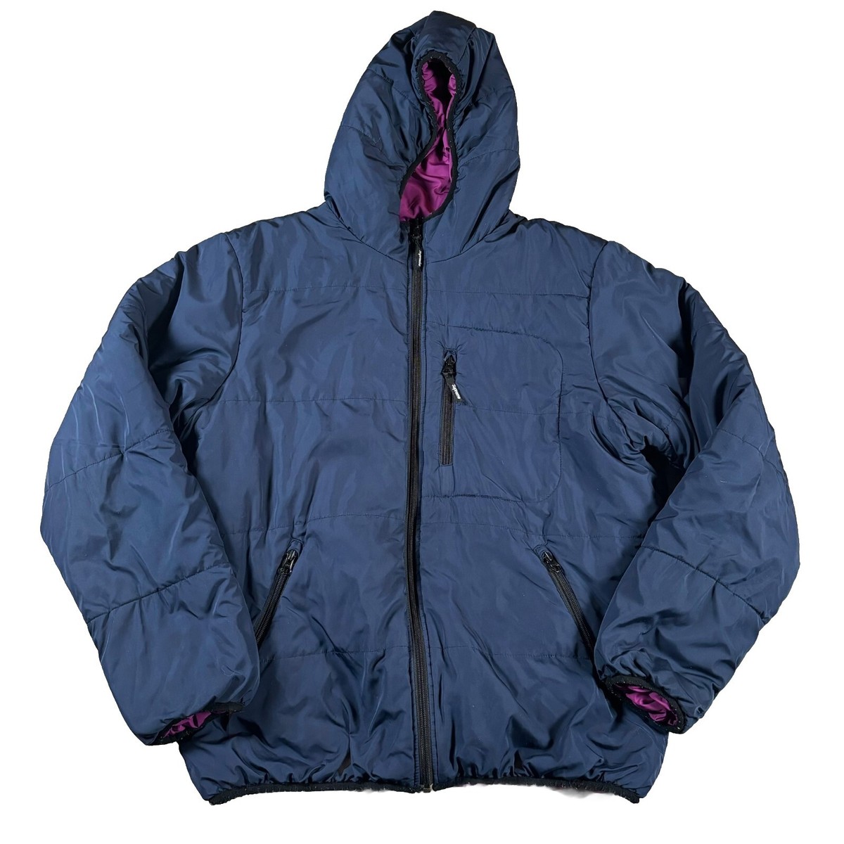 Supreme Reversible Puffer Jacket Mens Large Hooded Navy Purple