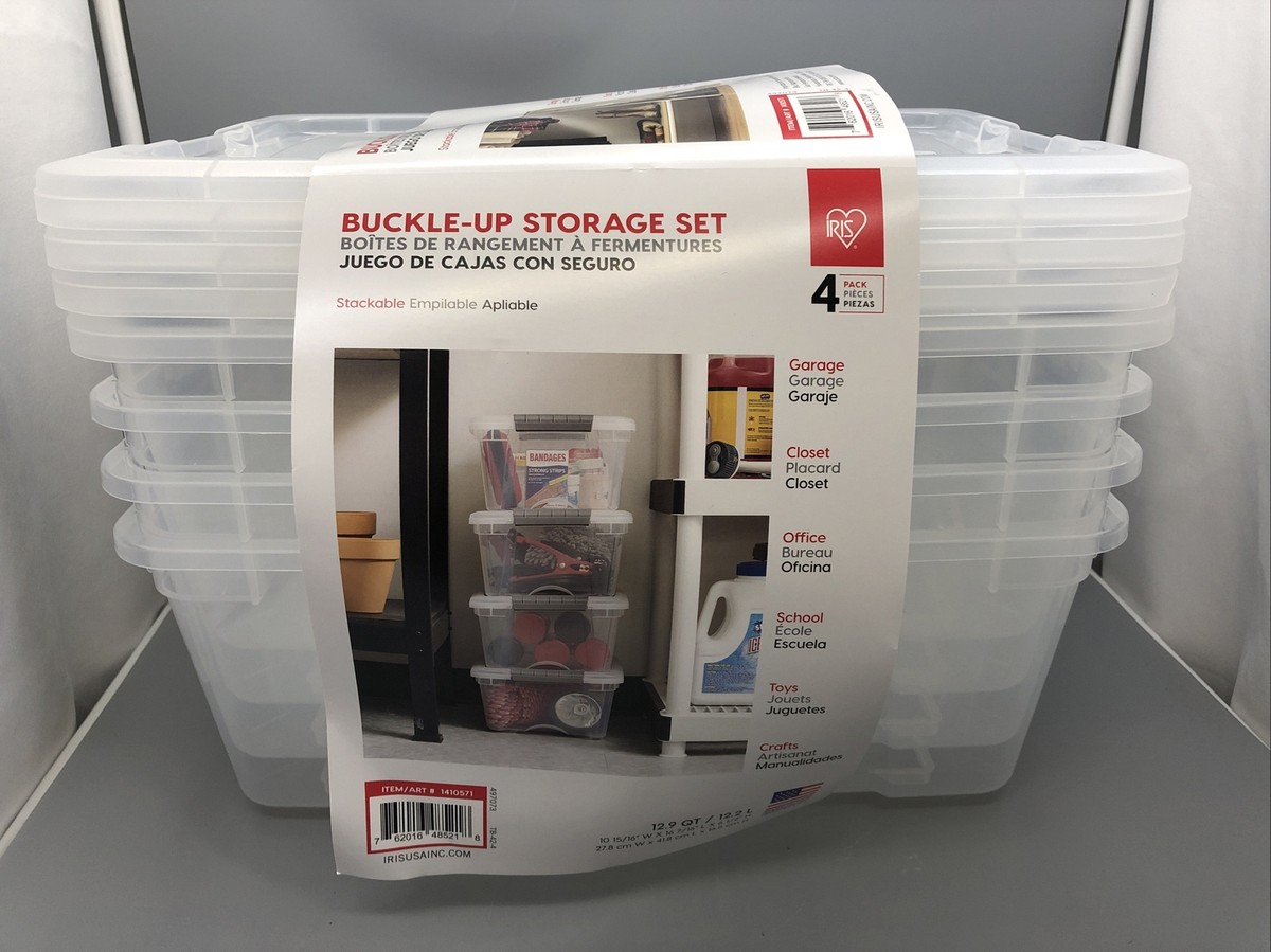Iris Buckle-Up Storage Set 12.9 Quart 4 Pack Clear Plastic Storage