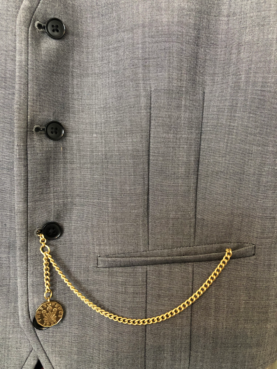 vintage type solid brass single albert pocket watch chain three