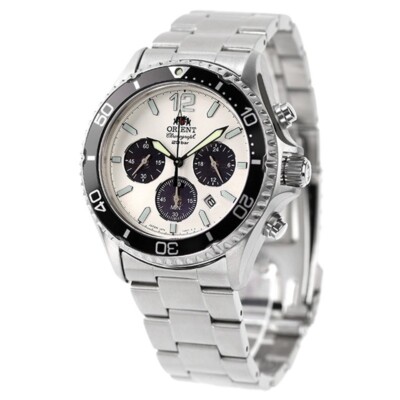 Orient Mako RN-TX0203S Panda White Dial Solar Analog Chronograph