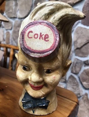 Vintage Coca Cola The Sprite Boy Head Coin/Piggy Bank Cast Iron
