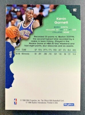 1996-97 SkyBox NBA Hoops - Kevin Garnett #92 Minnesota