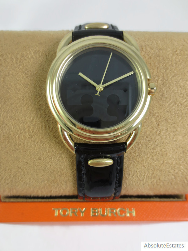 NEW Tory Burch Gold Black Patent Leather Miller Ladies Watch