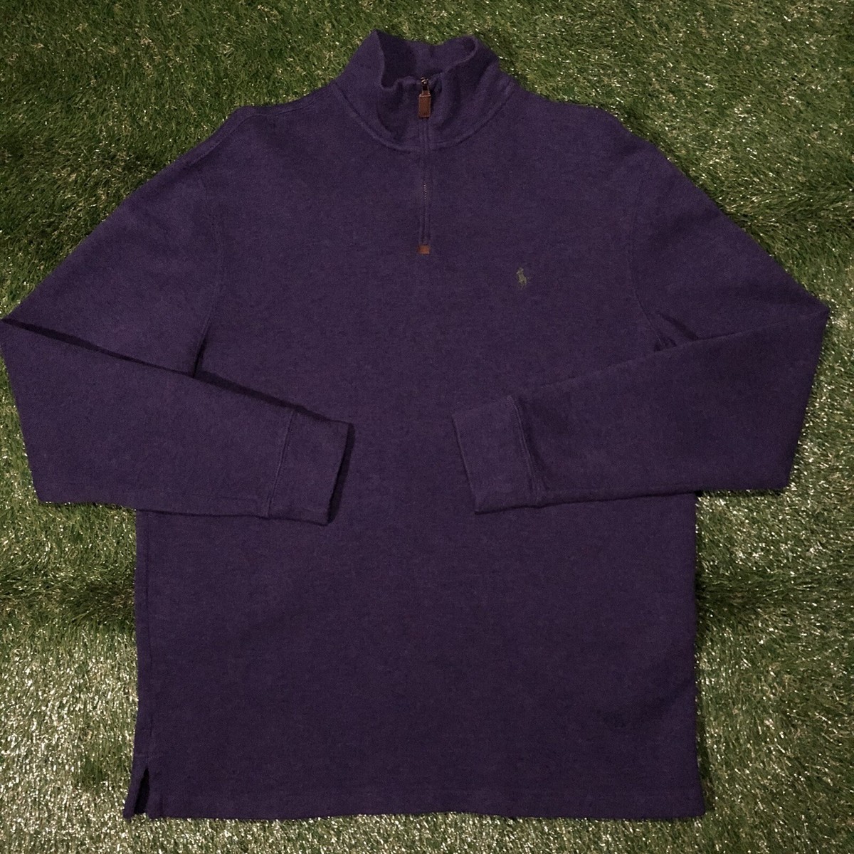 Polo Ralph Lauren Quarter Zip Purple Pullover Sweater Green Pony