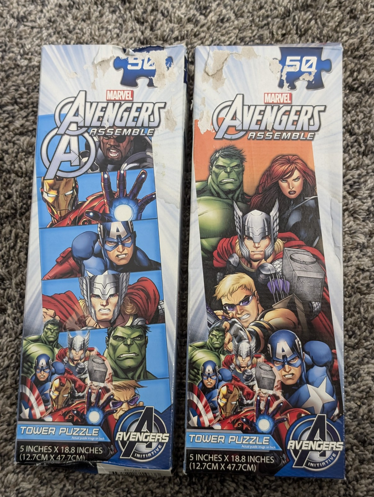 2 Marvel Avengers Assemble Tower Puzzles 50 Pieces Hulk Captain
