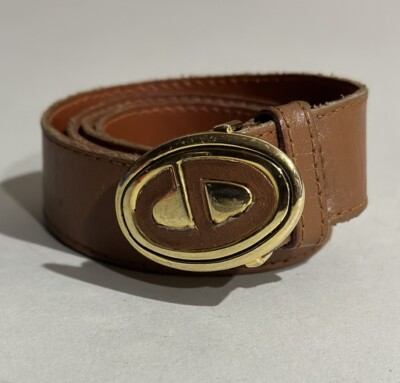 VTG CHRISTIAN DIOR CD Gold Logo Reversible Buckle Dress Brown