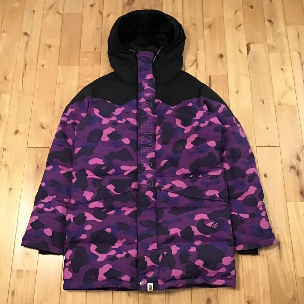 BAPE Purple camo Long Puffer Down Jacket A Bathing Ape Size L | eBay