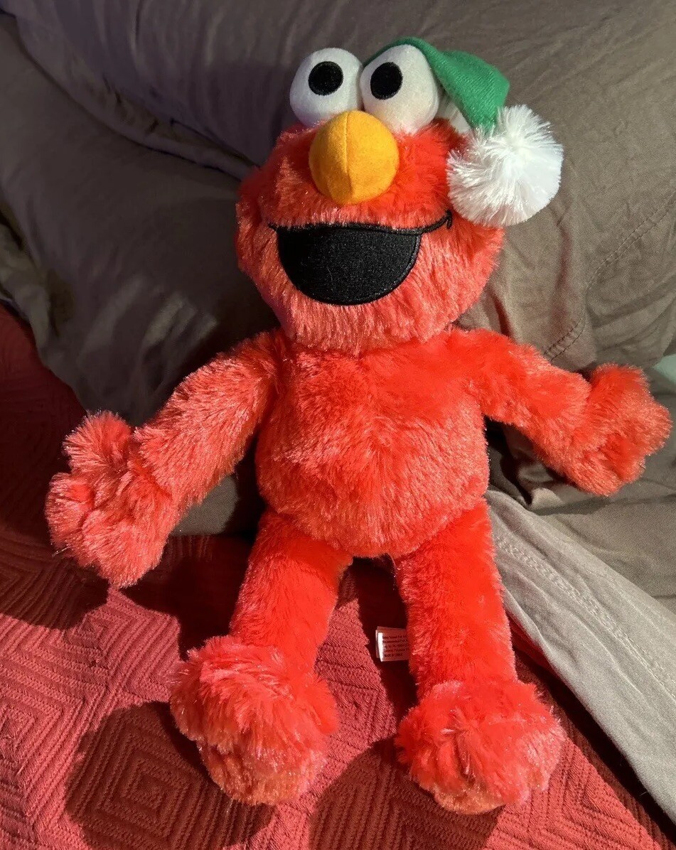 Christmas Elmo Green Santa Hat Plush Stuffed Sesame Street Toy