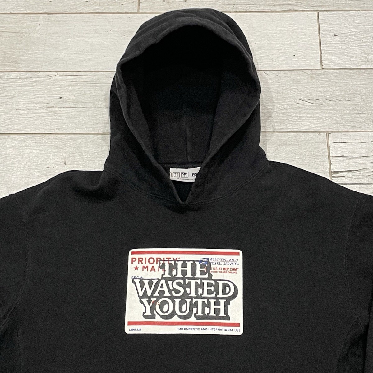 The Wasted Youth x Black Eye Patch Hoodie Mens L Black Pullover