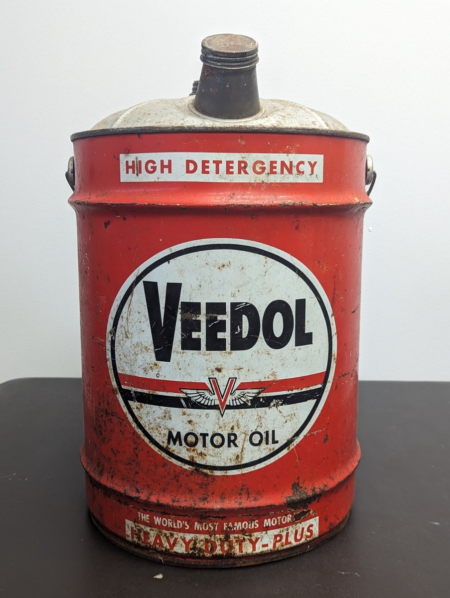 Vintage Veedol Motor Oil Can 5 Gallon Flying V High Detergency Gas