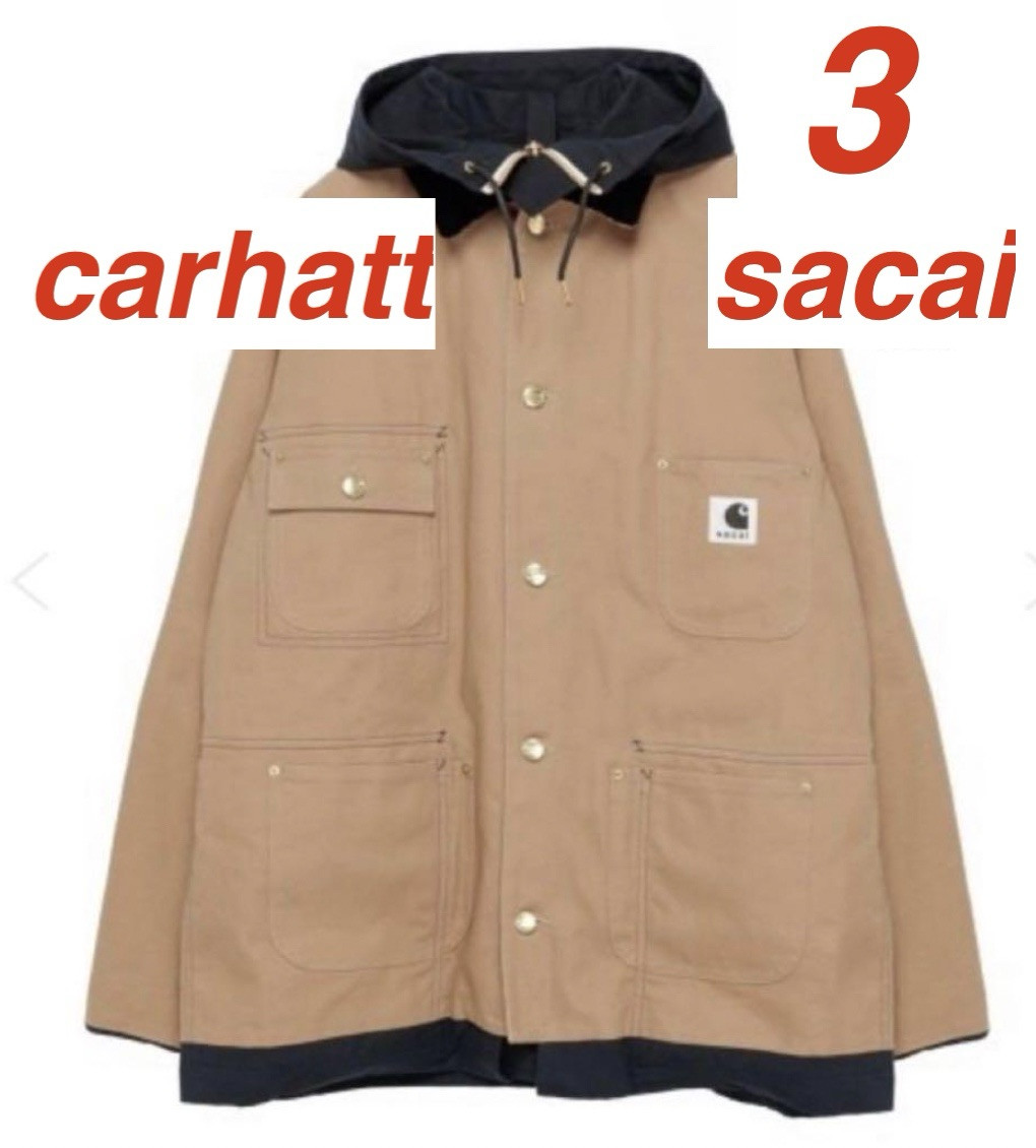 Sacai Carhartt WIP Reversible Duck Coat 2024 Size 3 beige navy new