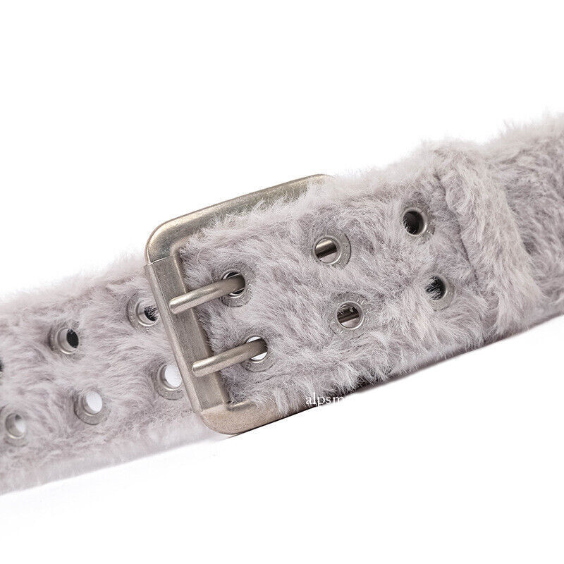 40mm Women's Faux Fur Waist Belt Winter Furry Fluffy Plush Double
