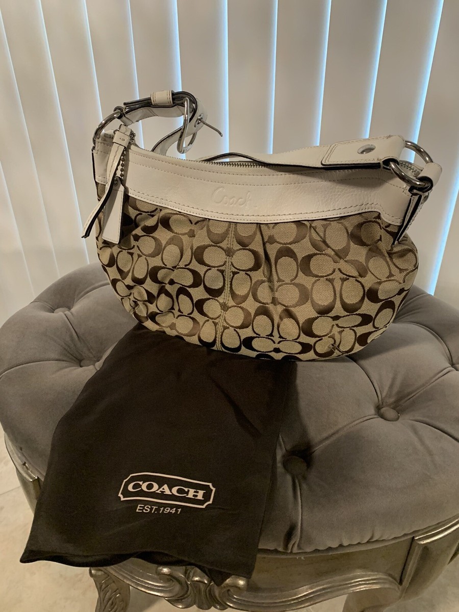 Coach Signature White Leather Hobo Handbag Soho Pleated Purse Bag