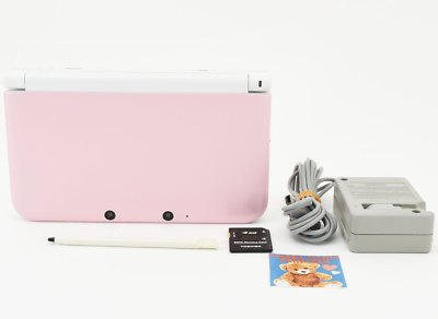 Nintendo 3DS XL LL Console Pink w/Adapter SD Card Set Tested Good