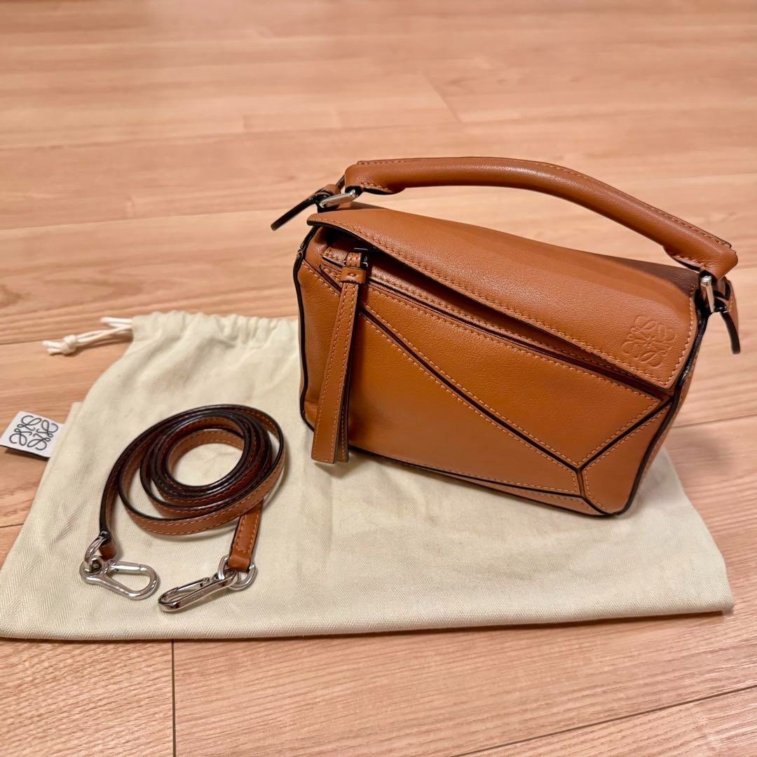 excellent】Loewe Mini Puzzle Bag Leather 2 Way Shoulder Bag Tan