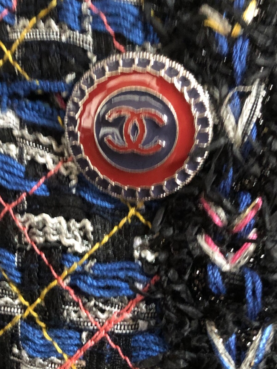 Chanel 16P NEW TWEED BLUE PINK JACKET BRAIDED TRIM CC BUTTONS FR46