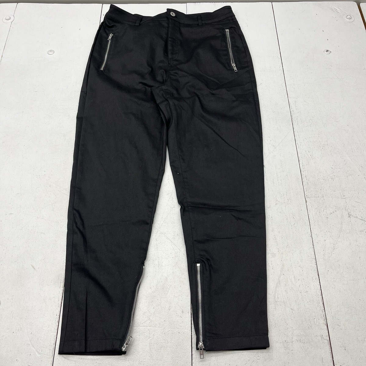 Black Skinny Fit Trouser Pants Zipper Pockets Zip Down Ankles