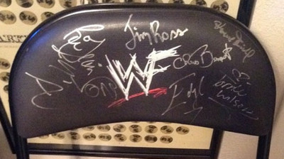 WWF WrestleMania 18 Commemorative Chair Signed By 21 Stars Of WWE