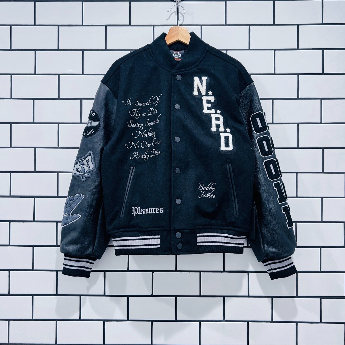 PLEASURES NERD VARSITY JACKET BLACK | eBay