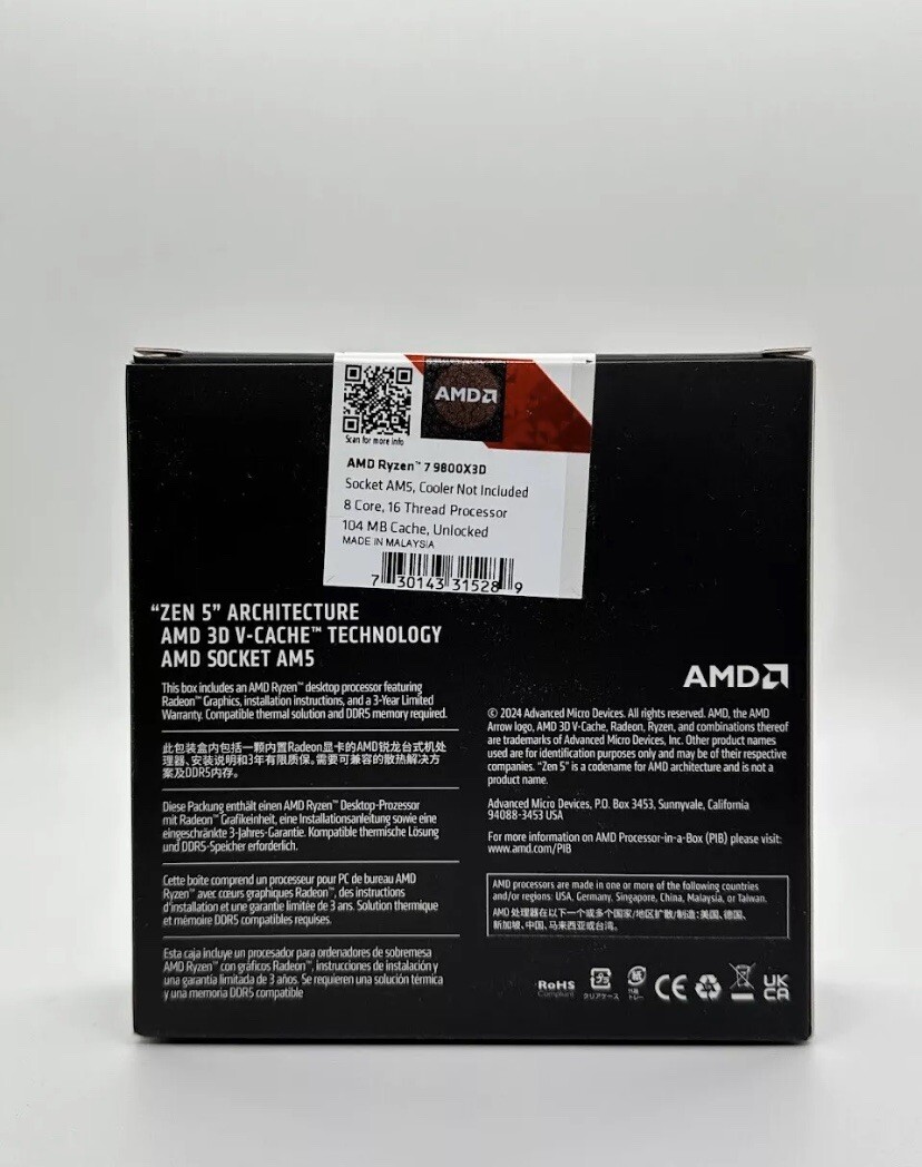 AMD Ryzen 7 9800X3D 5.20GHz CPU 8-Core 16-Thread BRAND NEW IN HAND