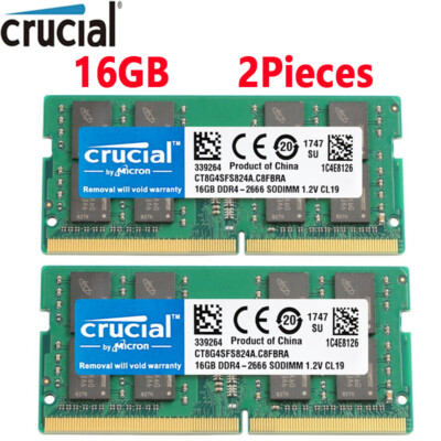 Crucial DDR4 32GB KIT 2 x 16GB 2666 MHz PC4-21300 SODIMM 260-Pin
