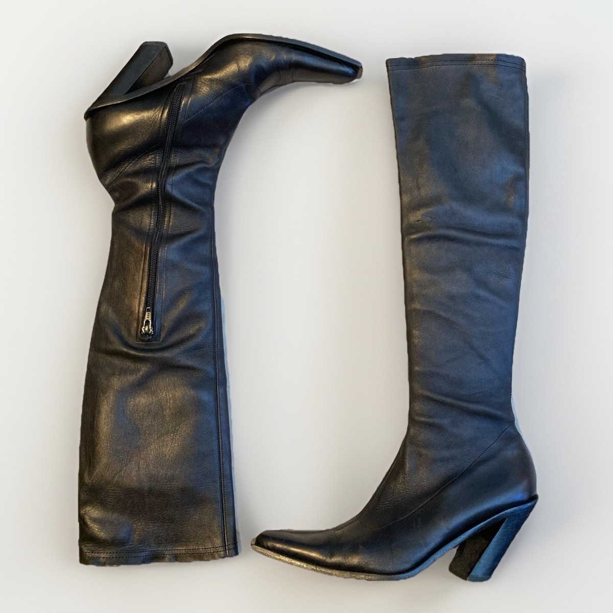 Gorgeous Vintage Ann Demeulemeester Black Leather Boots Slant Heel