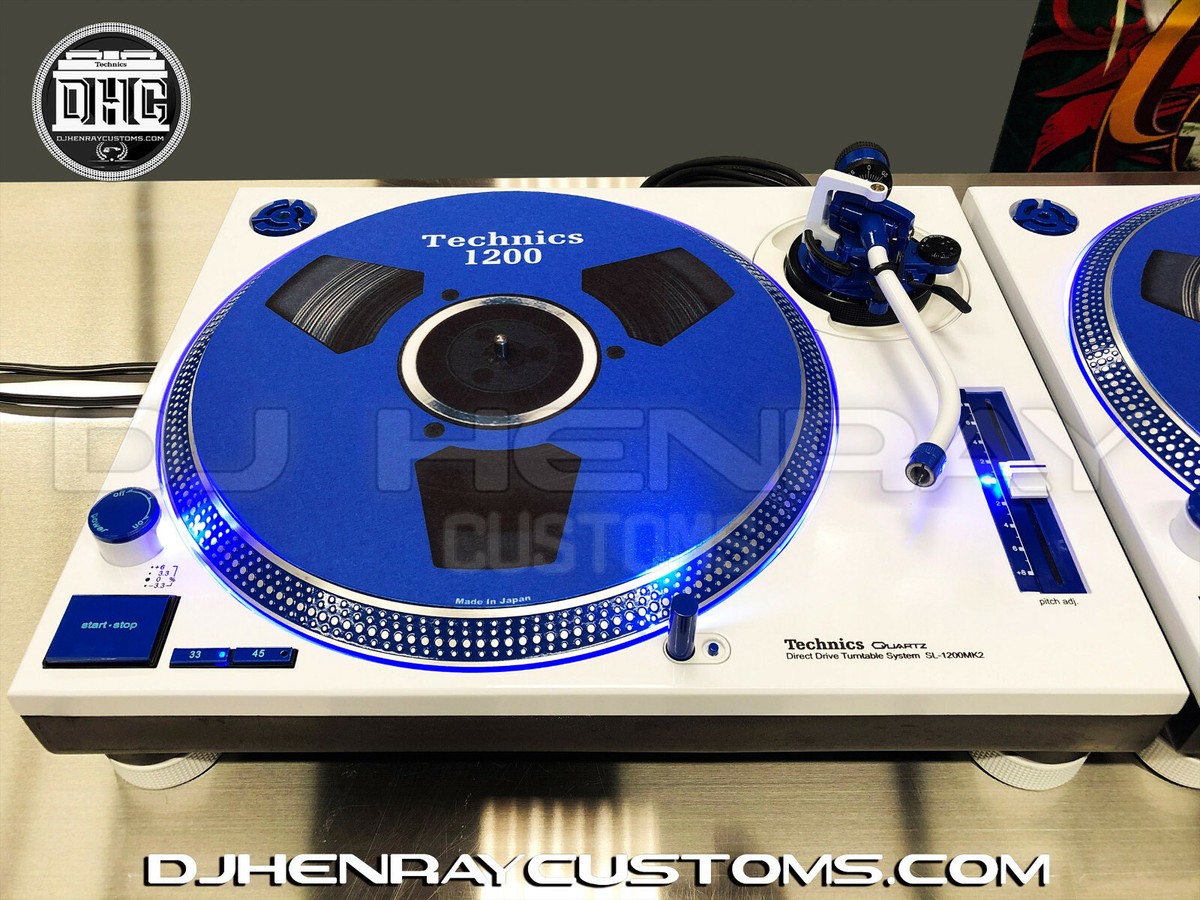 2 custom white Technic SL1200 MK2's w blue halos, blue leds, blue