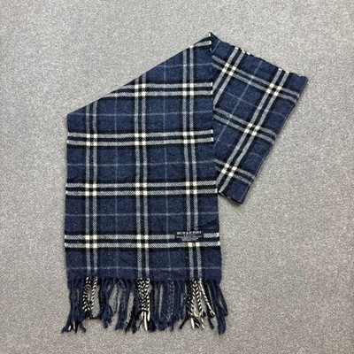 Burberry London Scarf 56x11 Inches Blue Nova Check Cashmere Wool