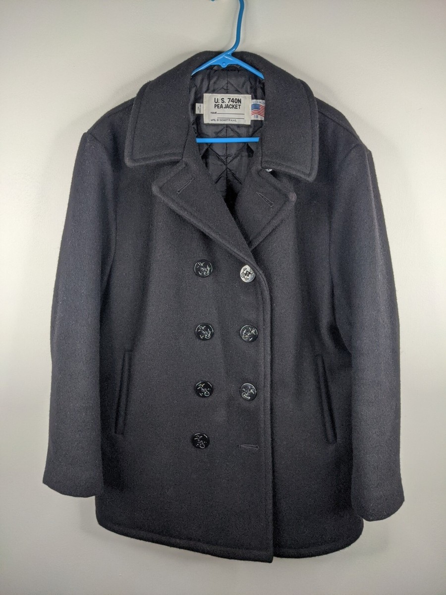 Schott US 740 Black Pea Coat Jacket USA Made Double Breasted
