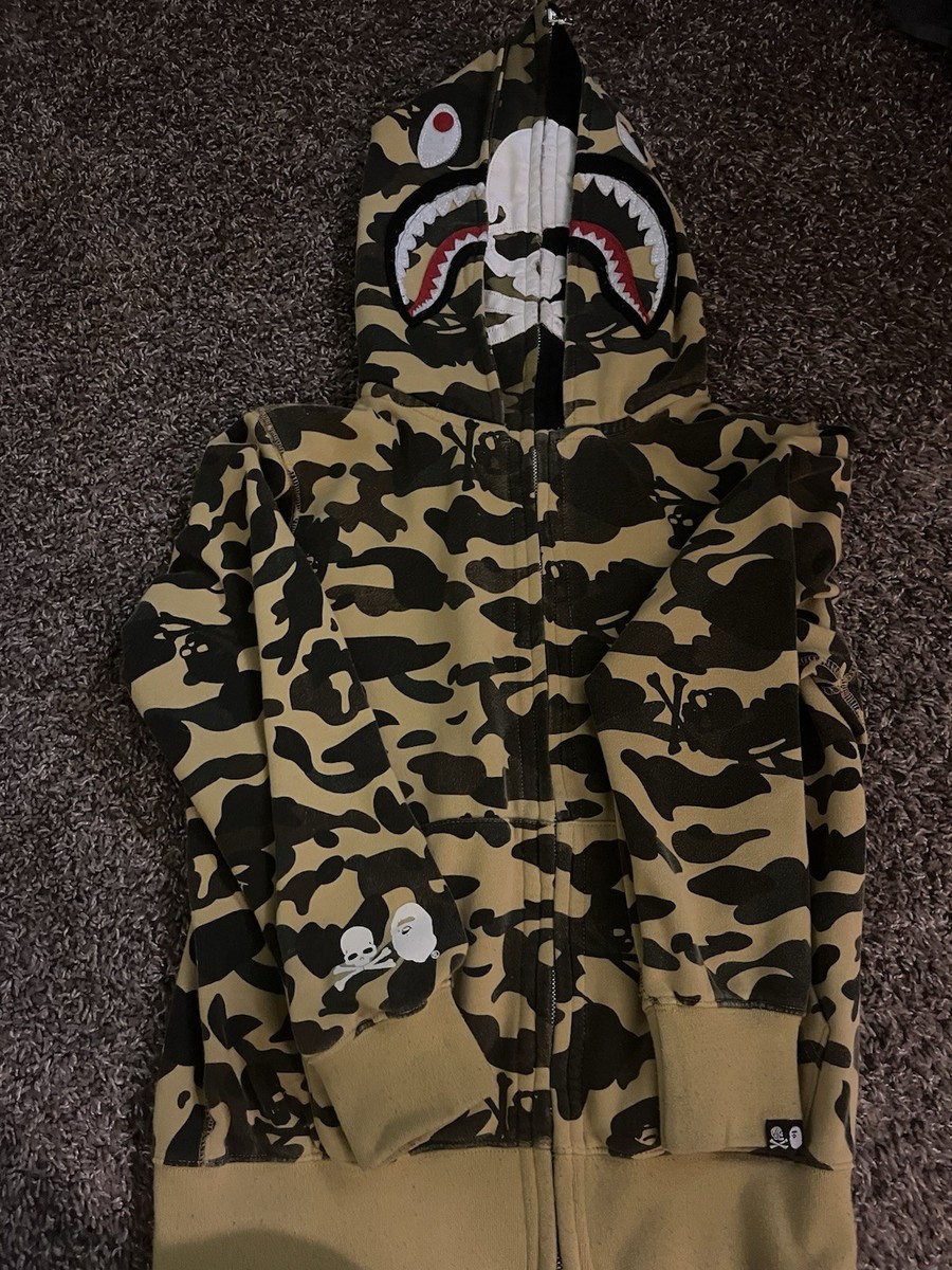 BAPE x Mastermind Japan 1st Camo Embroidered Skull Hoodie Yellow