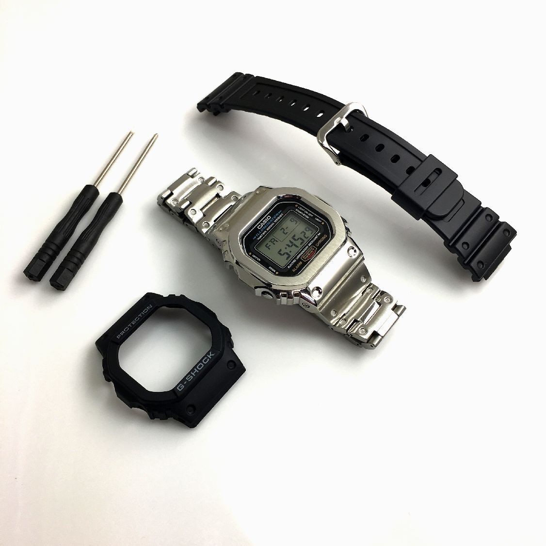 Custom Metal Modded DW5600 Mod Silver Shock Resist Steel Bezel