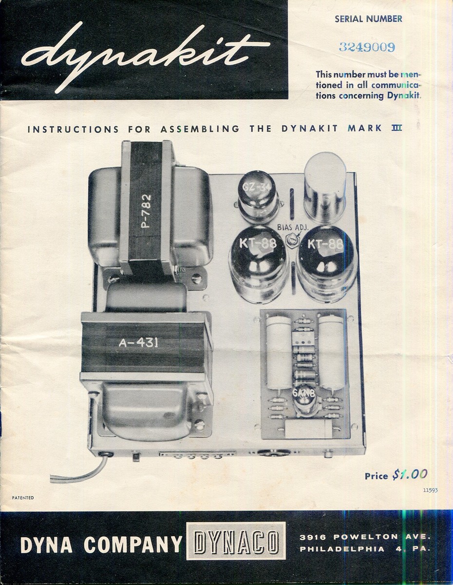 DYNACO DYNAKIT MARK III MK III VACUUM TUBE AMPLIFIER ORIGINAL