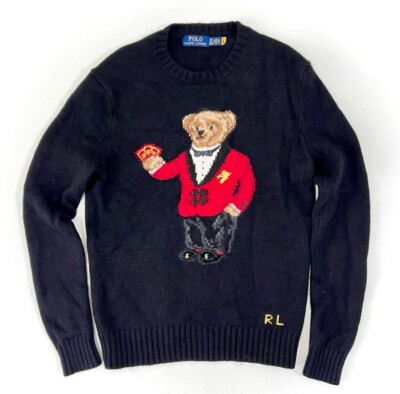 Polo Ralph Lauren Red Martini Bear Knit Sweater Black XS from
