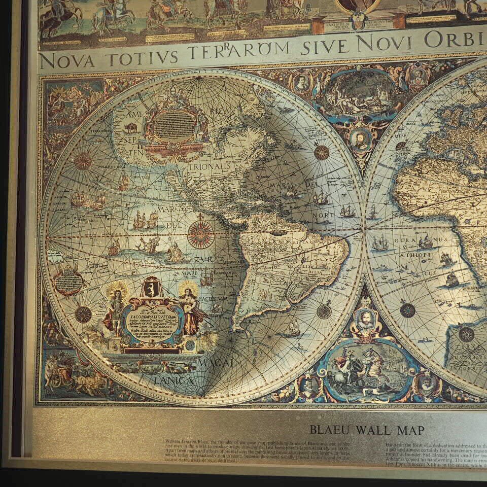 Vintage Framed Gold Foil Blaeu Wall Map of Old World | eBay