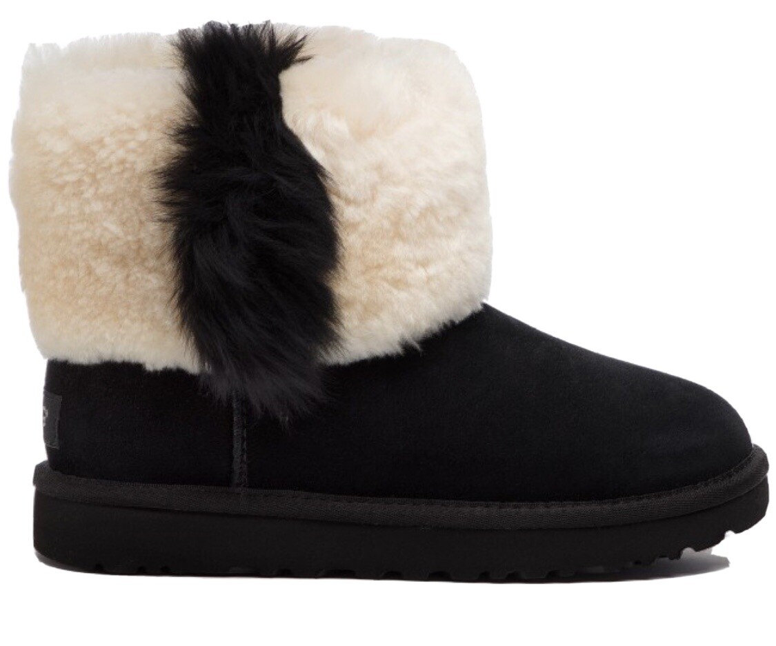 UGG BLACK CLASSIC MINI WISP SHEEPSKIN CUFF BOOTS SUEDE SHEEPSKIN
