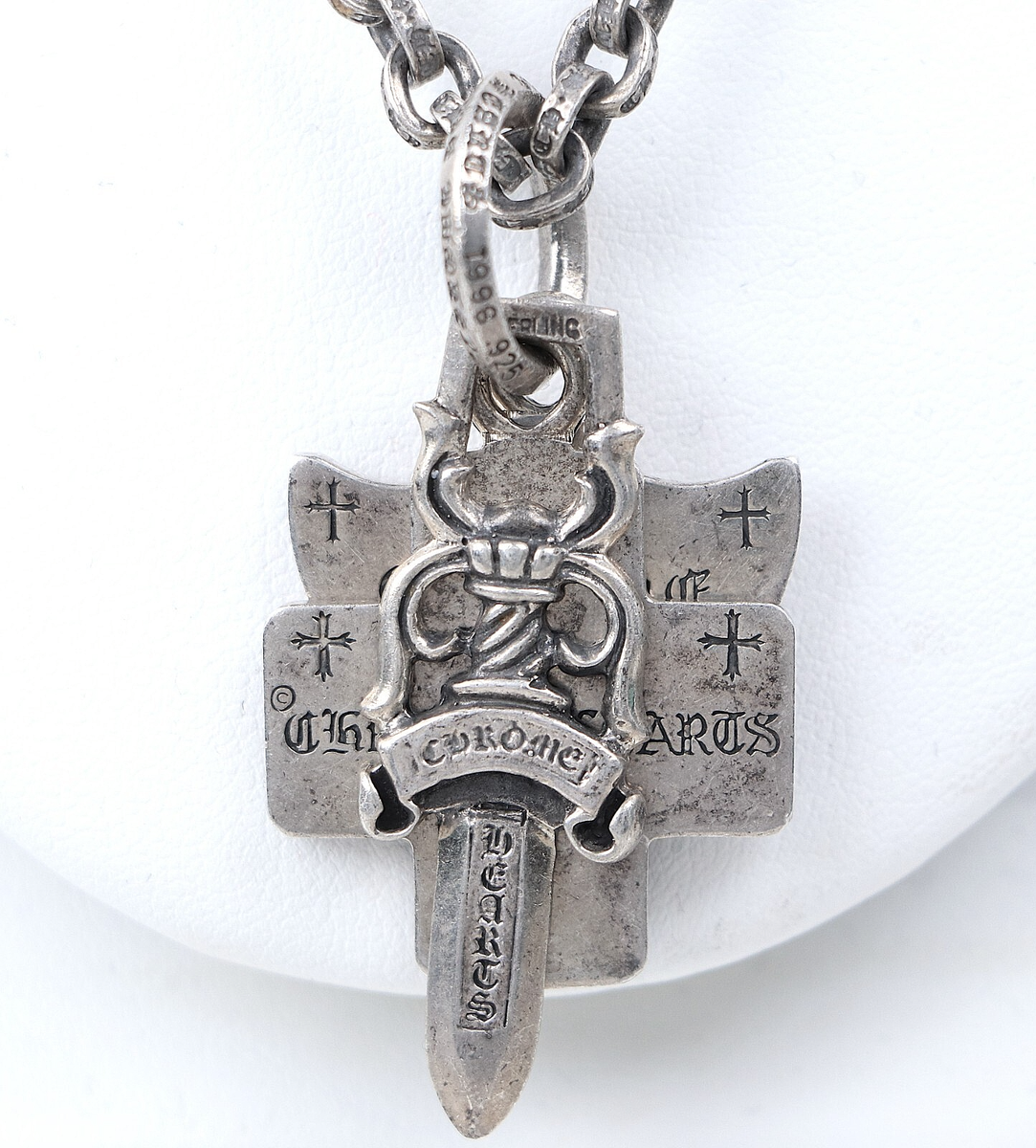 Chrome Hearts Silver Dagger Cross Anchor Pendant Bail Paper Chain