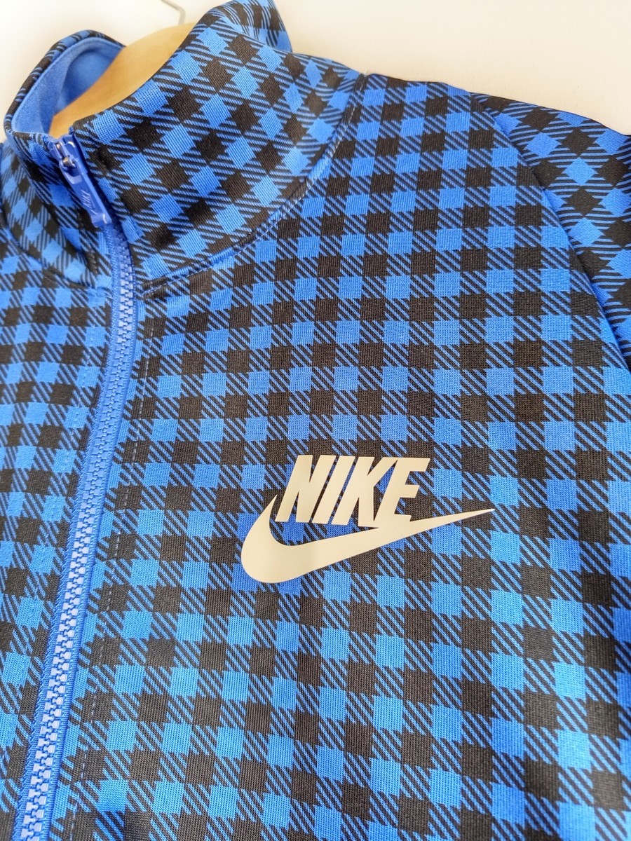 Nike Gingham Check Blue Full Zip High Neck Retro Track Jacket