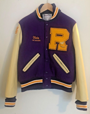 Vintage 90s Y2K Delong Jacket Varsity Letterman Purple Gold High