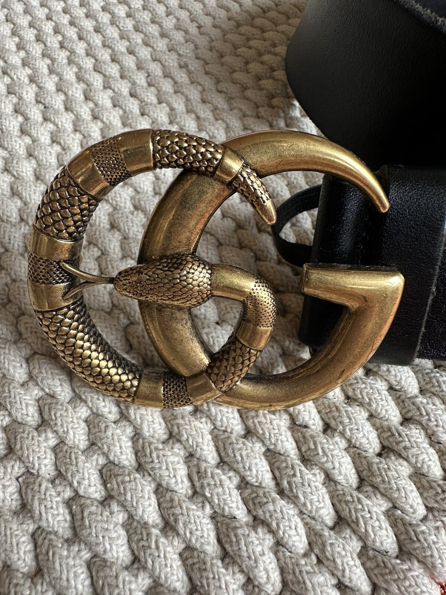 GUCCI GG Marmont Snake Gold Buckle Belt Gold/Brass With Leather