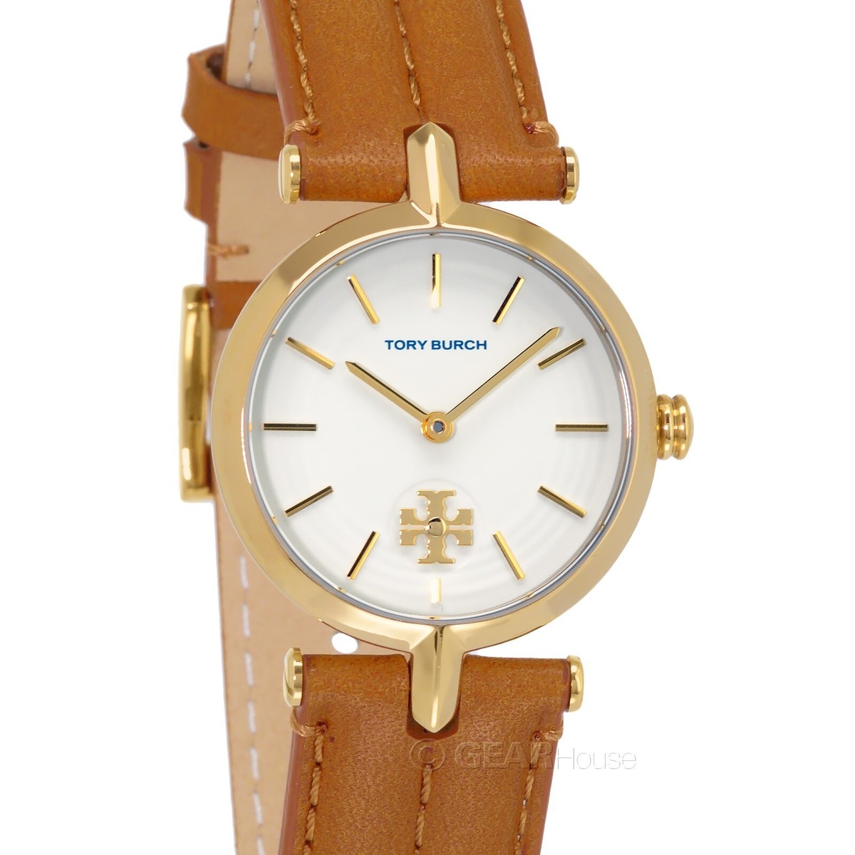 Tory Burch Kira Womens Gold Watch, White Dial, Brown Luggage